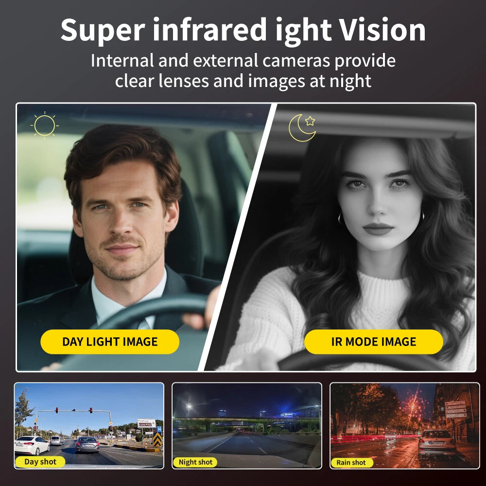 3 Channels Dash Camera For Cars HD 1080P Video Recorder 3 Lnes Front Inside Rear View Camera Night Vision Loop Recording Black B