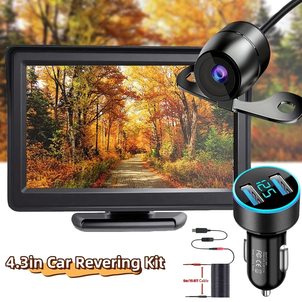 4.3 inch HD Rear View Car Camera with Monitor - USB Plug & Play, Wired Parking Assistance Easy Installation