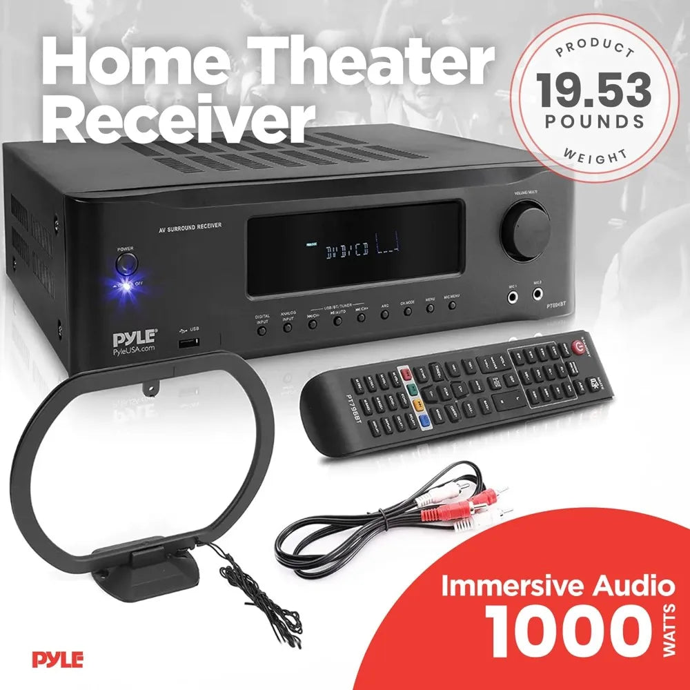 2000W 7.1-Channel Hi-Fi Bluetooth 5.0 Stereo Amplifier - AV Home Theater Receiver with Radio