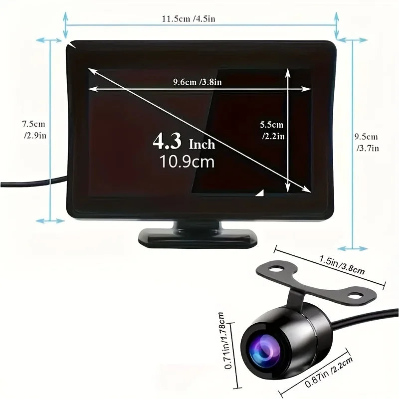 4.3 inch HD Rear View Car Camera with Monitor - USB Plug & Play, Wired Parking Assistance Easy Installation