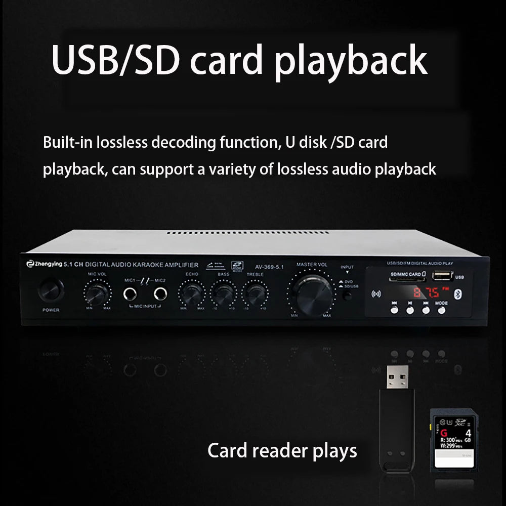 Bluetooth 5.1 Stereo Audio Amplifier Receiver 6 Channel Home Theater Audio Stereo System Components Home Amplifier FM Radio