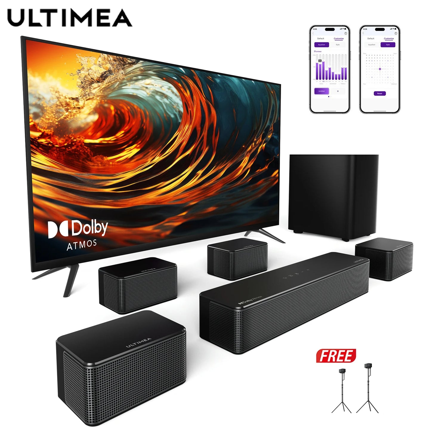 ULTIMEA 7.1ch Dolby Atmos Soundbar for TV, Home Theater Surround Bluetooth Speakers with Wireless Subwoofer, Smart APP Control