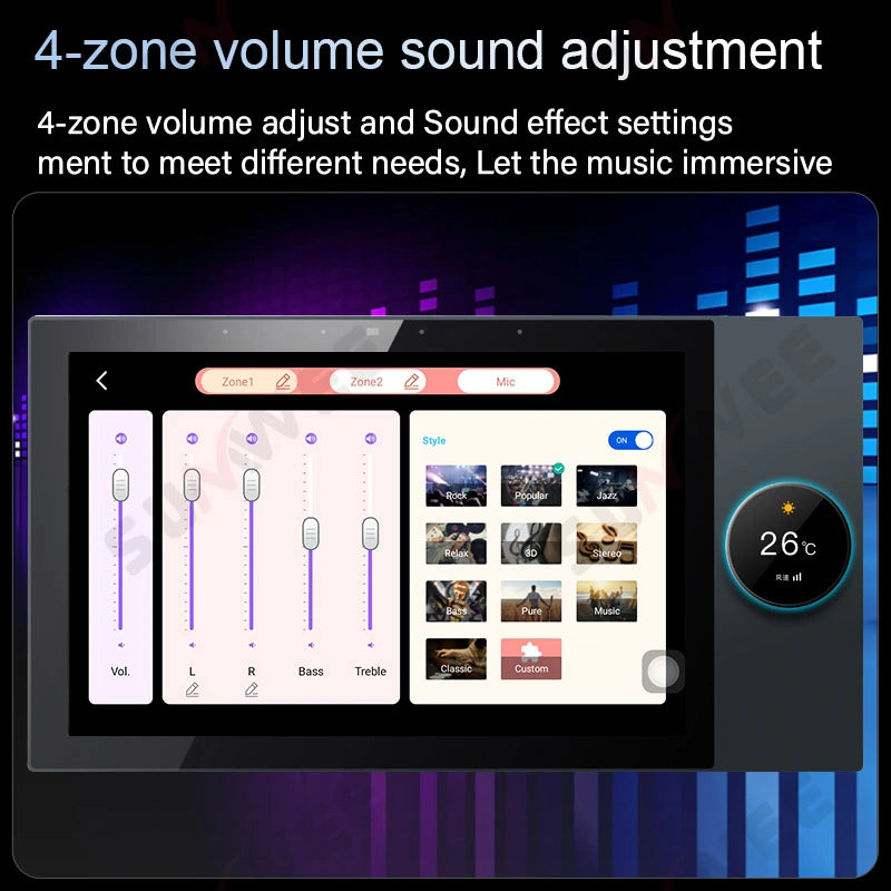 TUYA Smart Home Theater 2 zone audio in wall Amplifier Android 11 WiFi Bluetooth amplificador music player control panel system
