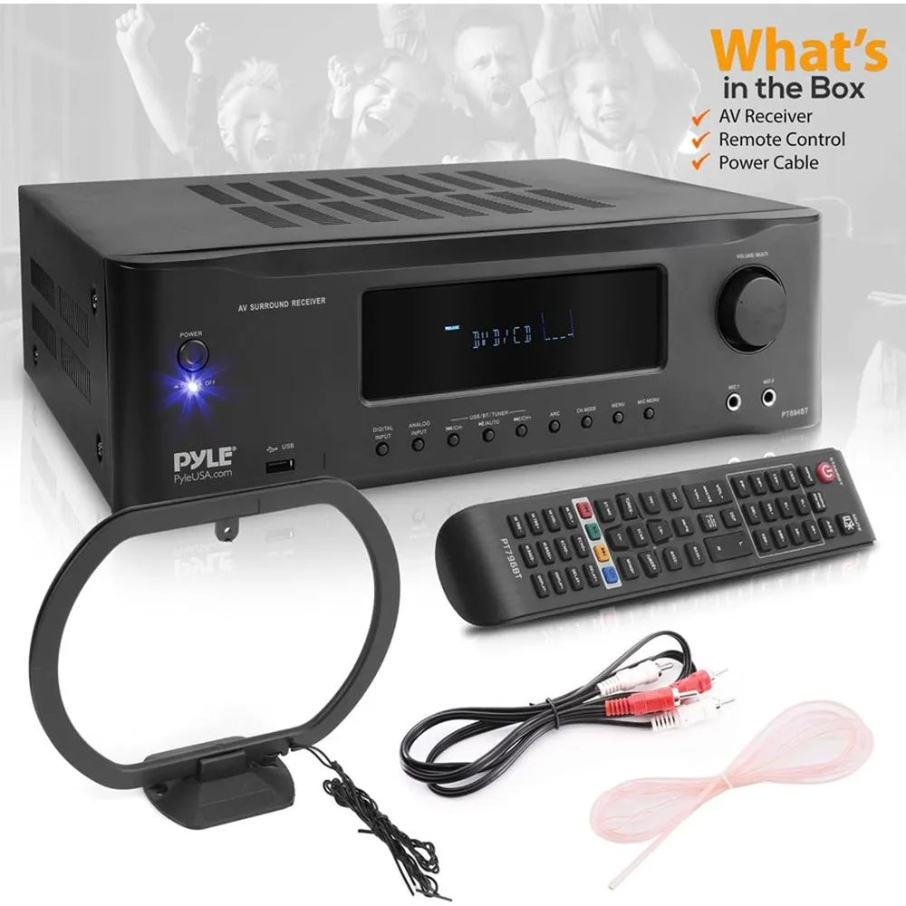 2000W 7.1-Channel Hi-Fi Bluetooth 5.0 Stereo Amplifier - AV Home Theater Receiver with Radio