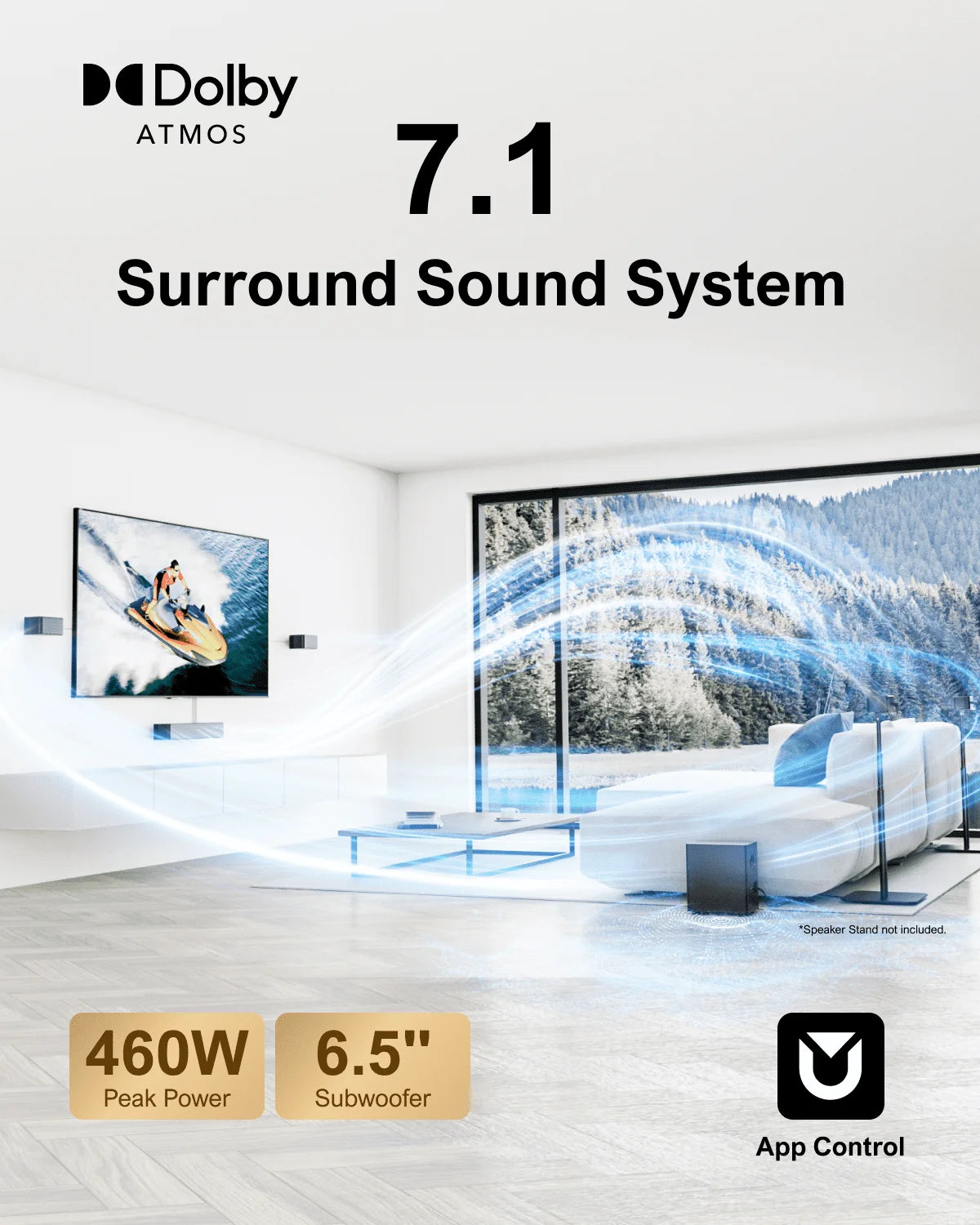 ULTIMEA 7.1ch Dolby Atmos Soundbar for TV, Home Theater Surround Bluetooth Speakers with Wireless Subwoofer, Smart APP Control