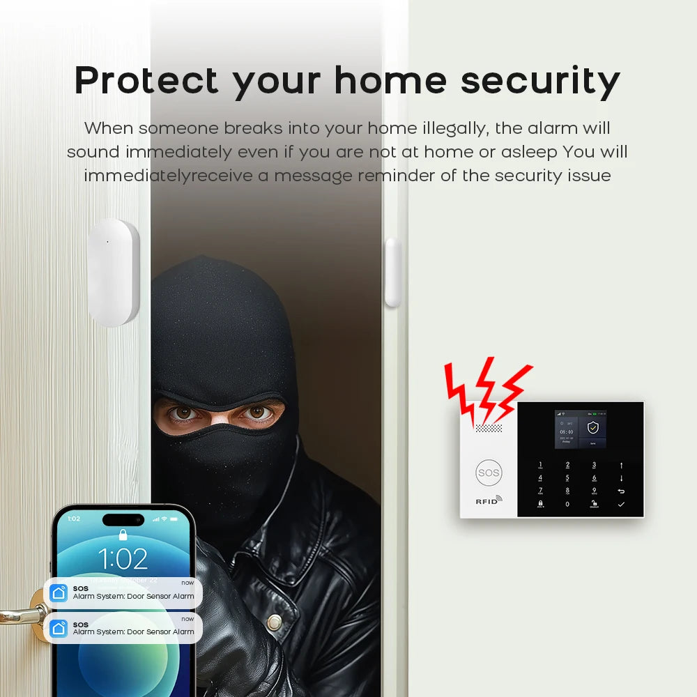 PGST Residential Tuya Smart Gsm Wifi Alarm System for Home Wireless Security Alarm House Smart Life App Control work with ALexa