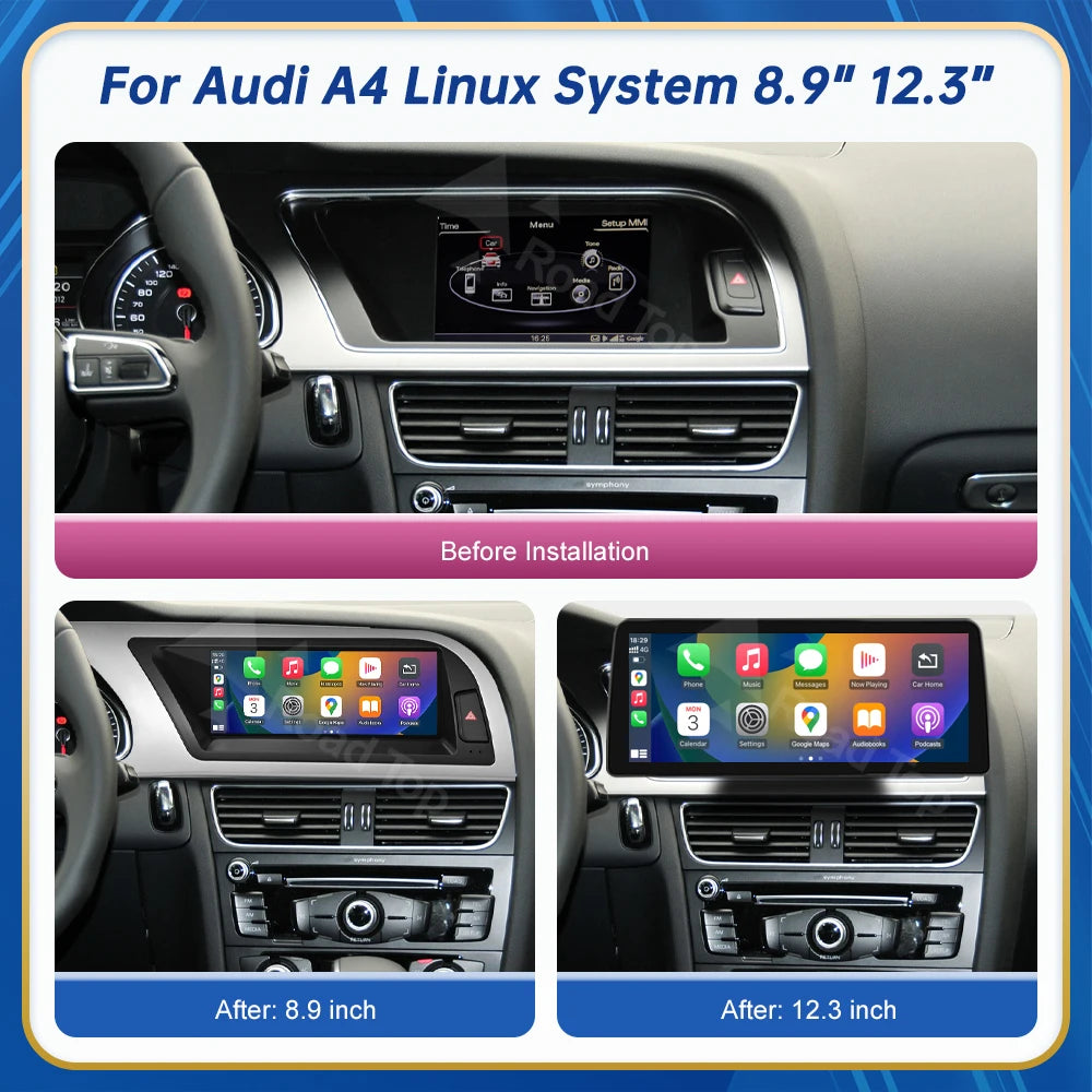 8.9 Inch 12.3'' Touch Display Multimedia Player Andriod Auto Link For Audi A4 S4 B8 2008-2012 GPS Carplay Screen Car Play