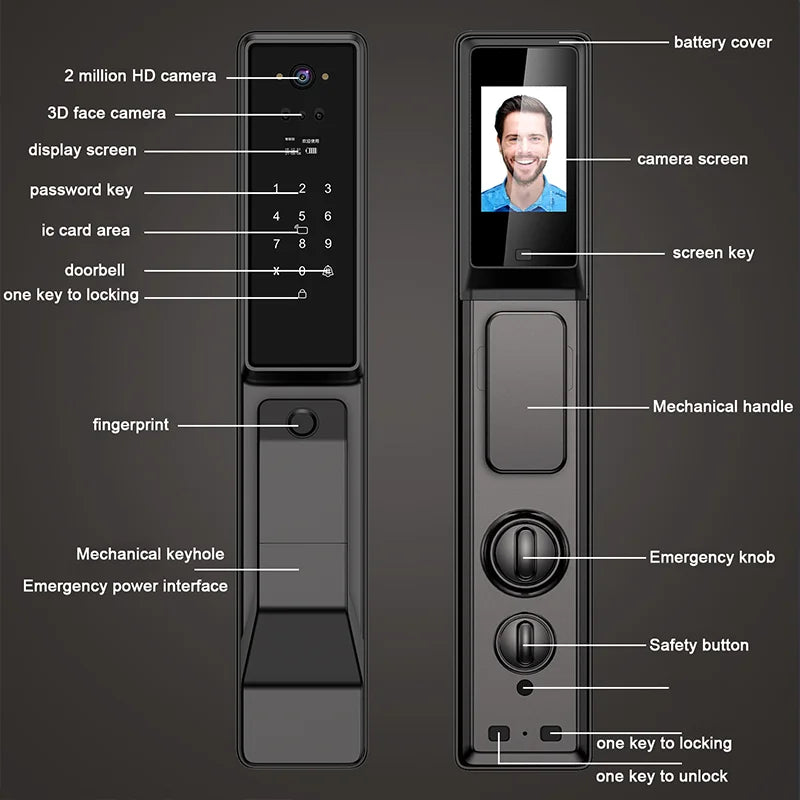 Waterproof Outdoor Smart Lock Wifi Alexa Tuya APP Aluminium Alloy Material Fingerprint Password Smart Door Lock With Camera