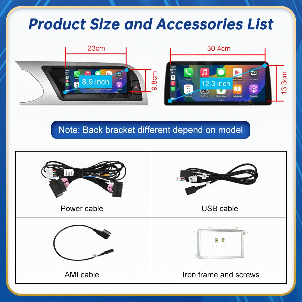 8.9 Inch 12.3'' Touch Display Multimedia Player Andriod Auto Link For Audi A4 S4 B8 2008-2012 GPS Carplay Screen Car Play