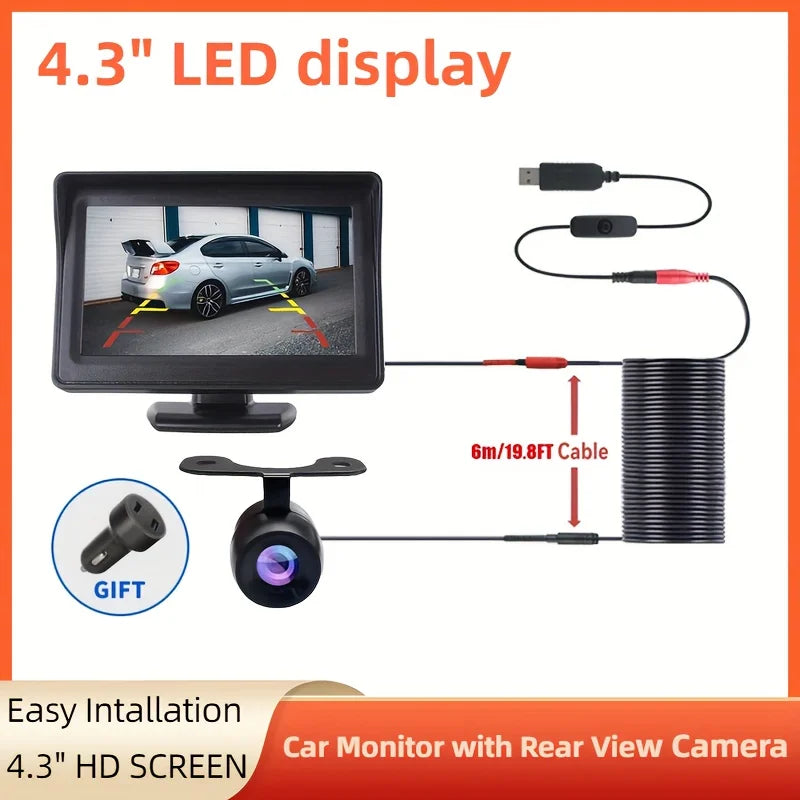 4.3 inch HD Rear View Car Camera with Monitor - USB Plug & Play, Wired Parking Assistance Easy Installation