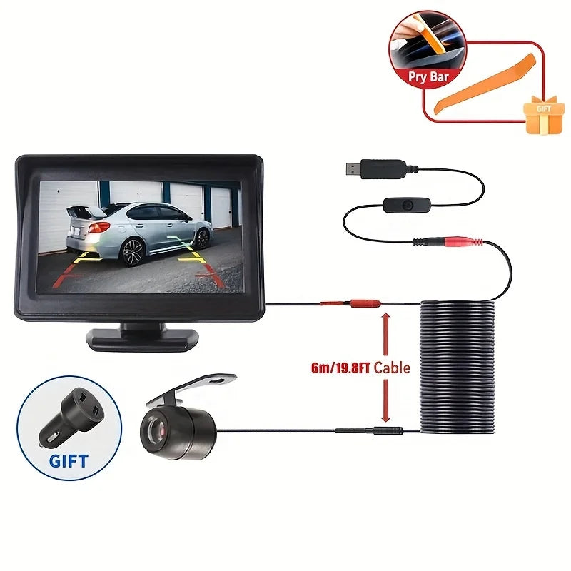 4.3 inch HD Rear View Car Camera with Monitor - USB Plug & Play, Wired Parking Assistance Easy Installation