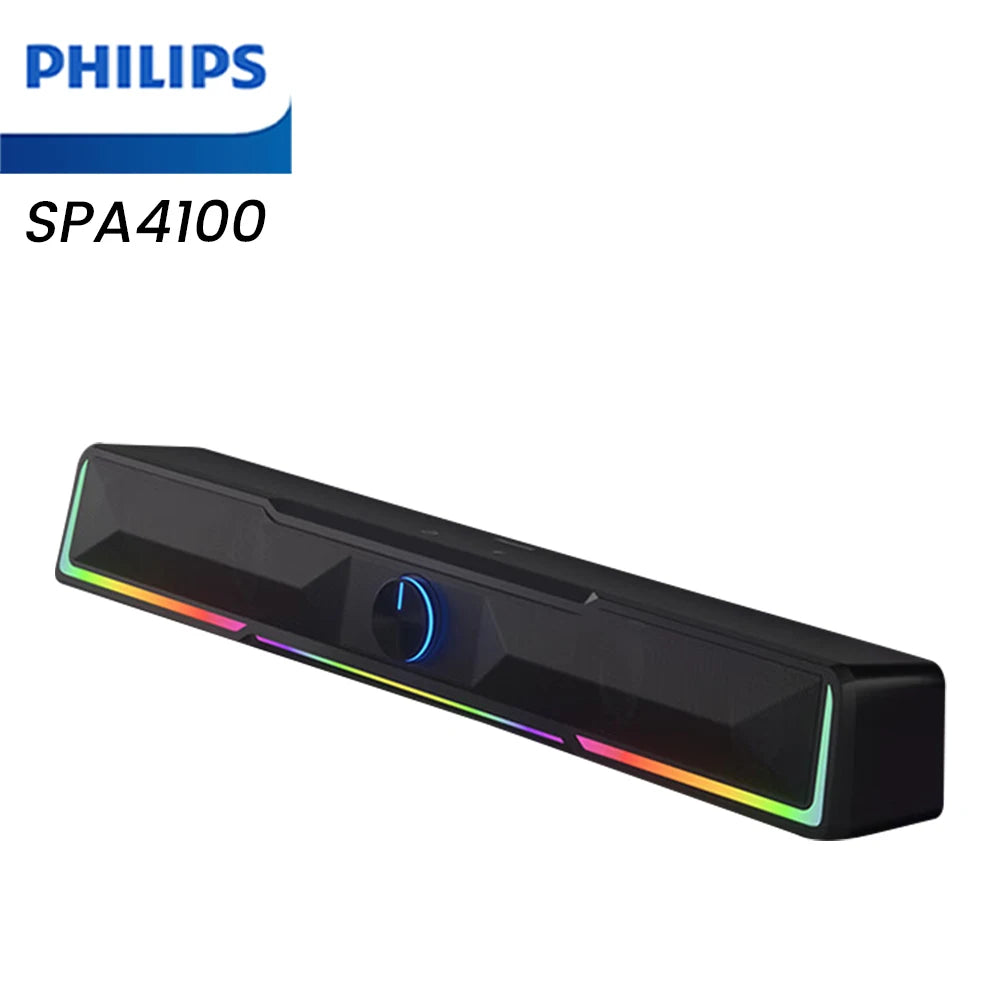 PHILIPS SPA4100 Soundbar Simple Design 52mm Driver Unit Stereo Environment Featuring RGB Light Strips And Independent Knobs