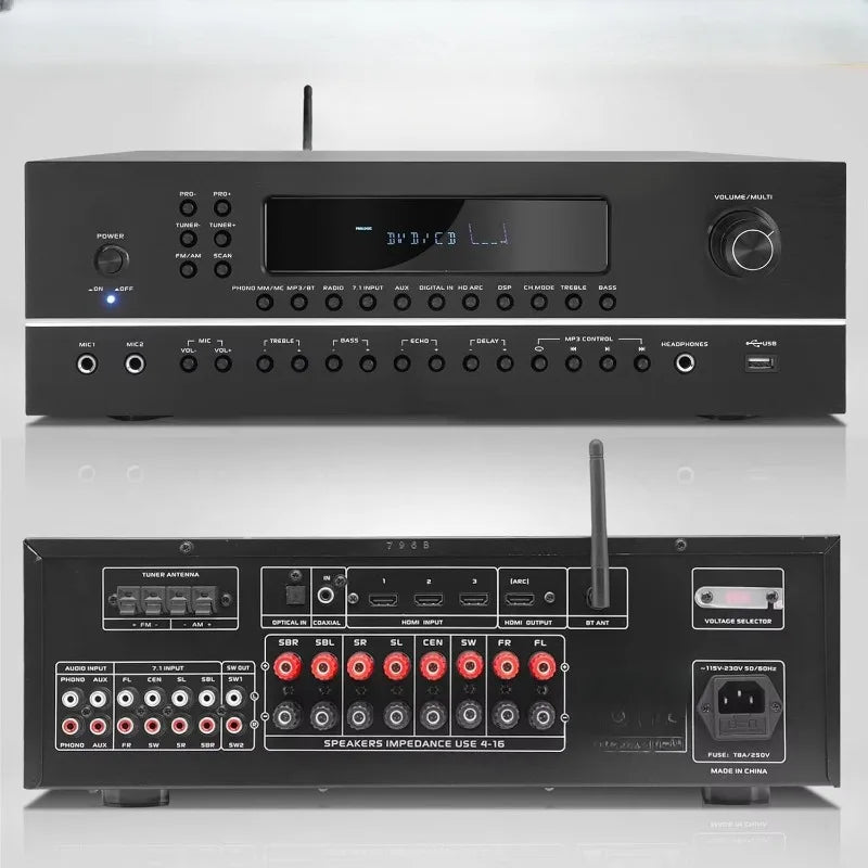 new 7.1-Channel Hi-Fi Bluetooth Stereo Amplifier - 2000 Watt AV Home Theater Speaker Subwoofer Surround Sound Receiver w/ Radio