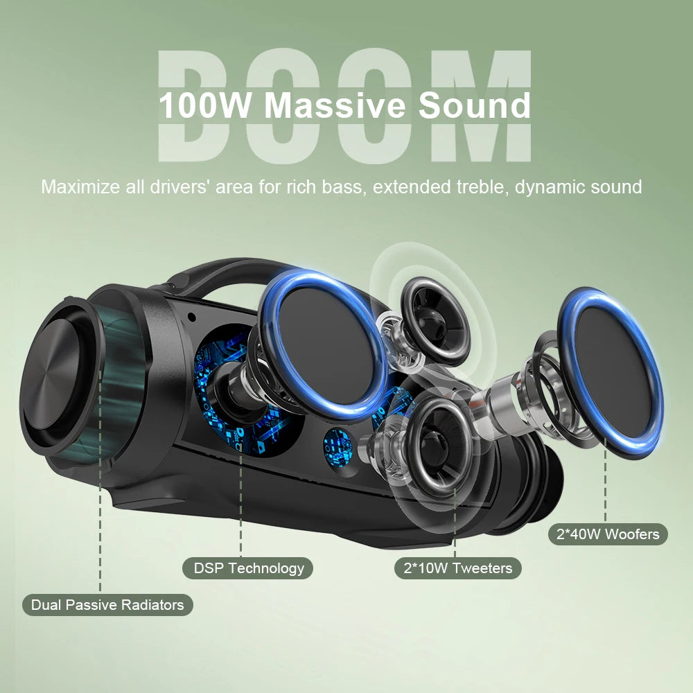DOSS Portable Bluetooth Speaker Powerful 100W Stereo Sound Bass Subwoofer Sound Box TWS IPX6 Waterproof Outdoor Wireless Speaker