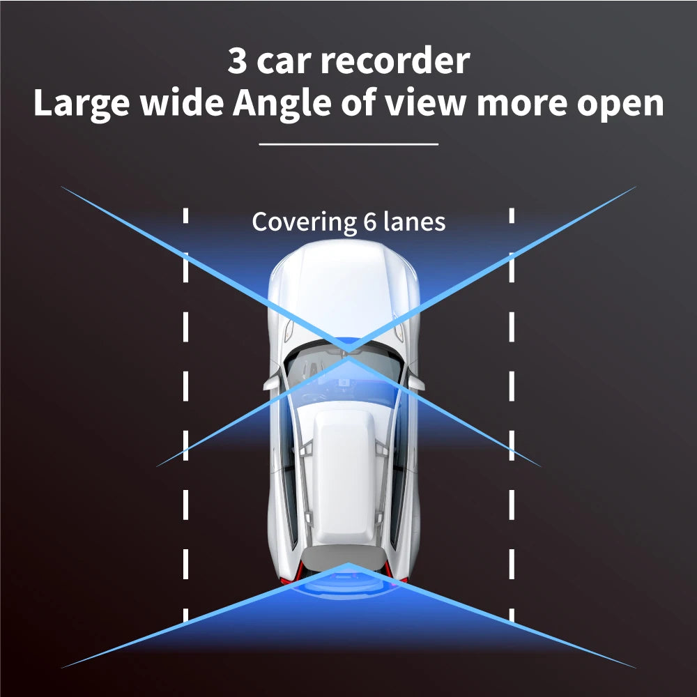 3 Channels Dash Camera For Cars HD 1080P Video Recorder 3 Lnes Front Inside Rear View Camera Night Vision Loop Recording Black B