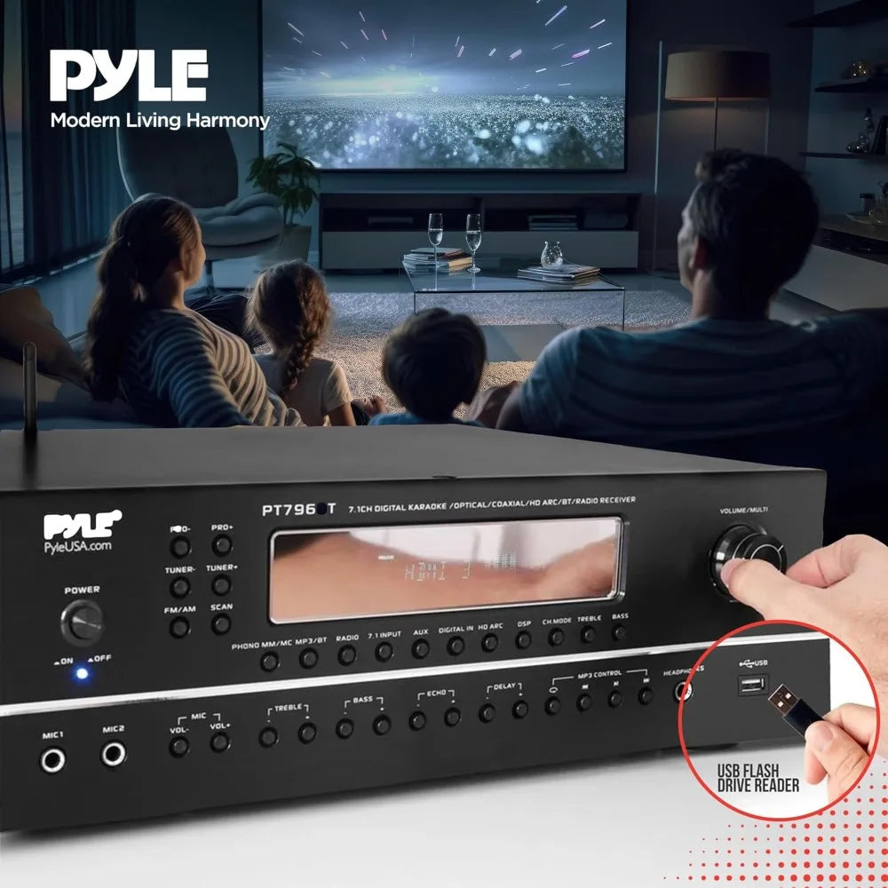 2000W 7.1-Channel Hi-Fi Bluetooth 5.0 Stereo Amplifier - AV Home Theater Receiver with Radio