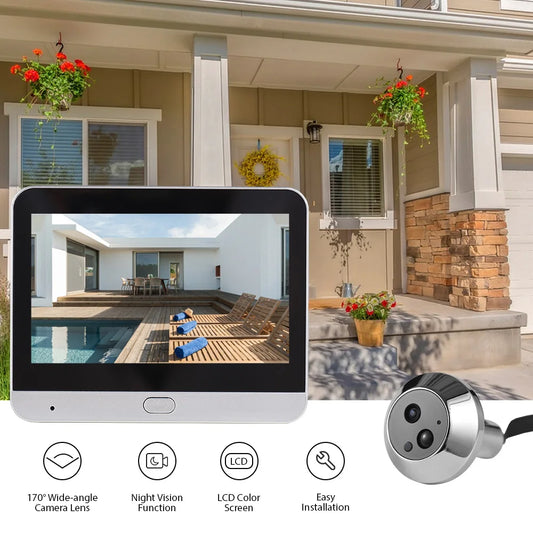 2.4G WiFi Video Doorbell for Apartment Peephole Camera 4.3-inch Display Tuya APP 1080P 120 Degree Visible Night Vision Peephole