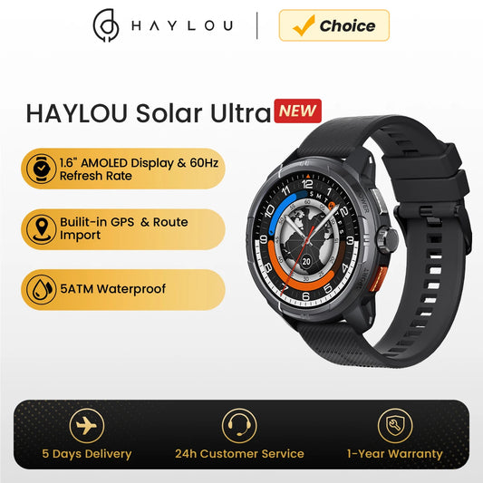 HAYLOU Solar Ultra GPS Smart Watch 1.6” AMOLED Display 60Hz Refresh Rate Bluetooth Calls 5ATM Water Resistance Sports Smartwatc
